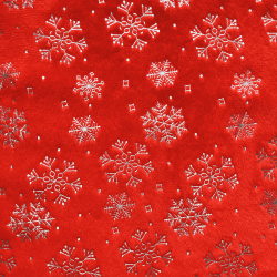 Ткань Искусственный Мех Коротковорсовый 190 гр/м2 (Ширина 150см), принт Снежинки на красном (на отрез) в Дубне